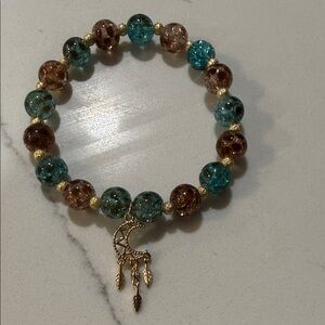 Turquoise and Brown Beaded Bracelet with Dreamcatcher Charm